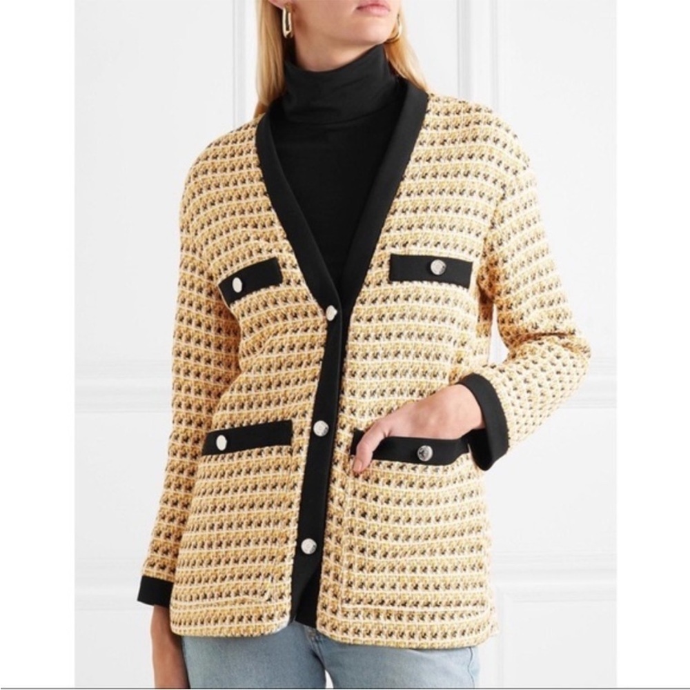Maje Visidore Cotton-Blend Tweed Jacket in Yellow Sz S